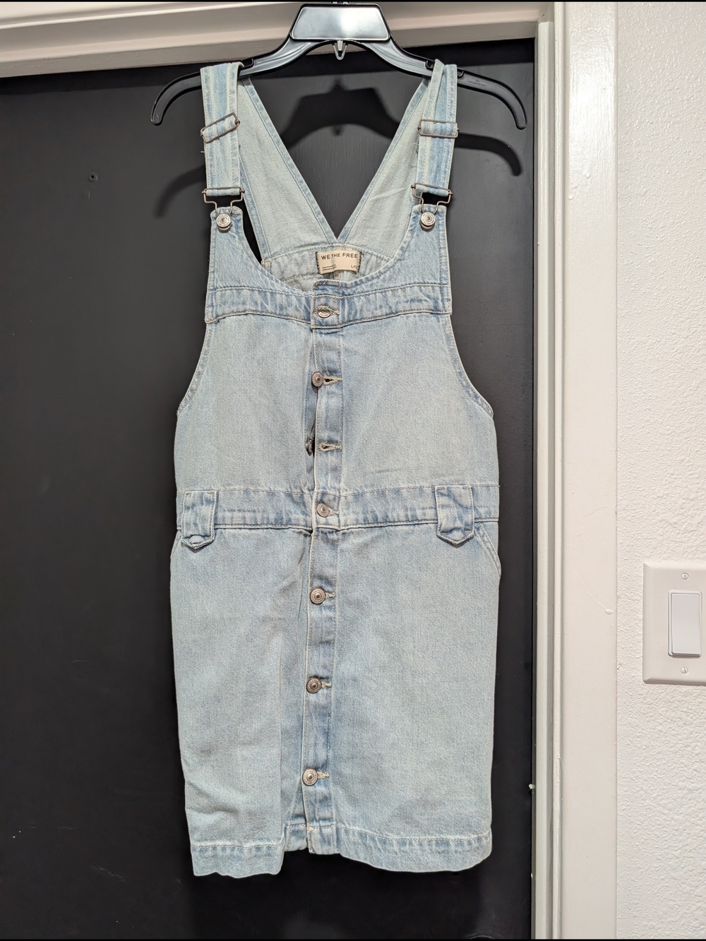 Free People Light Wash Denim Overall Dress